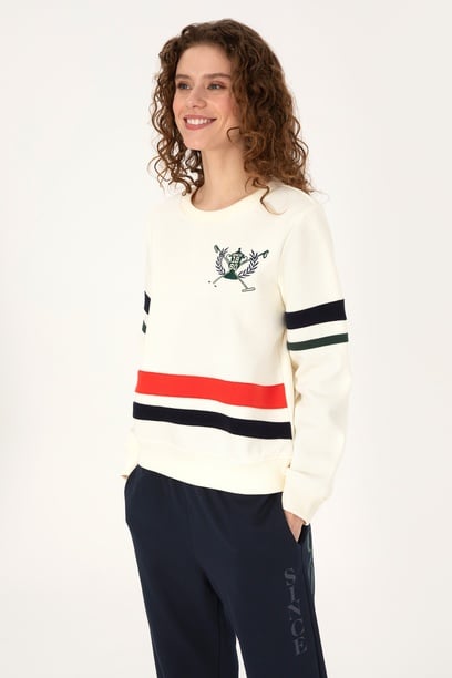 Kadın Krem Bisiklet Yaka Sweatshirt