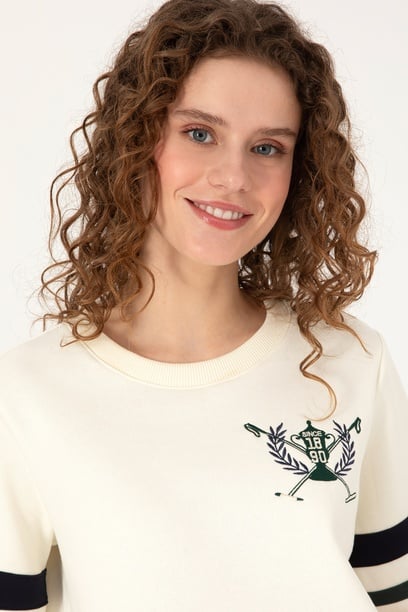 Kadın Krem Bisiklet Yaka Sweatshirt