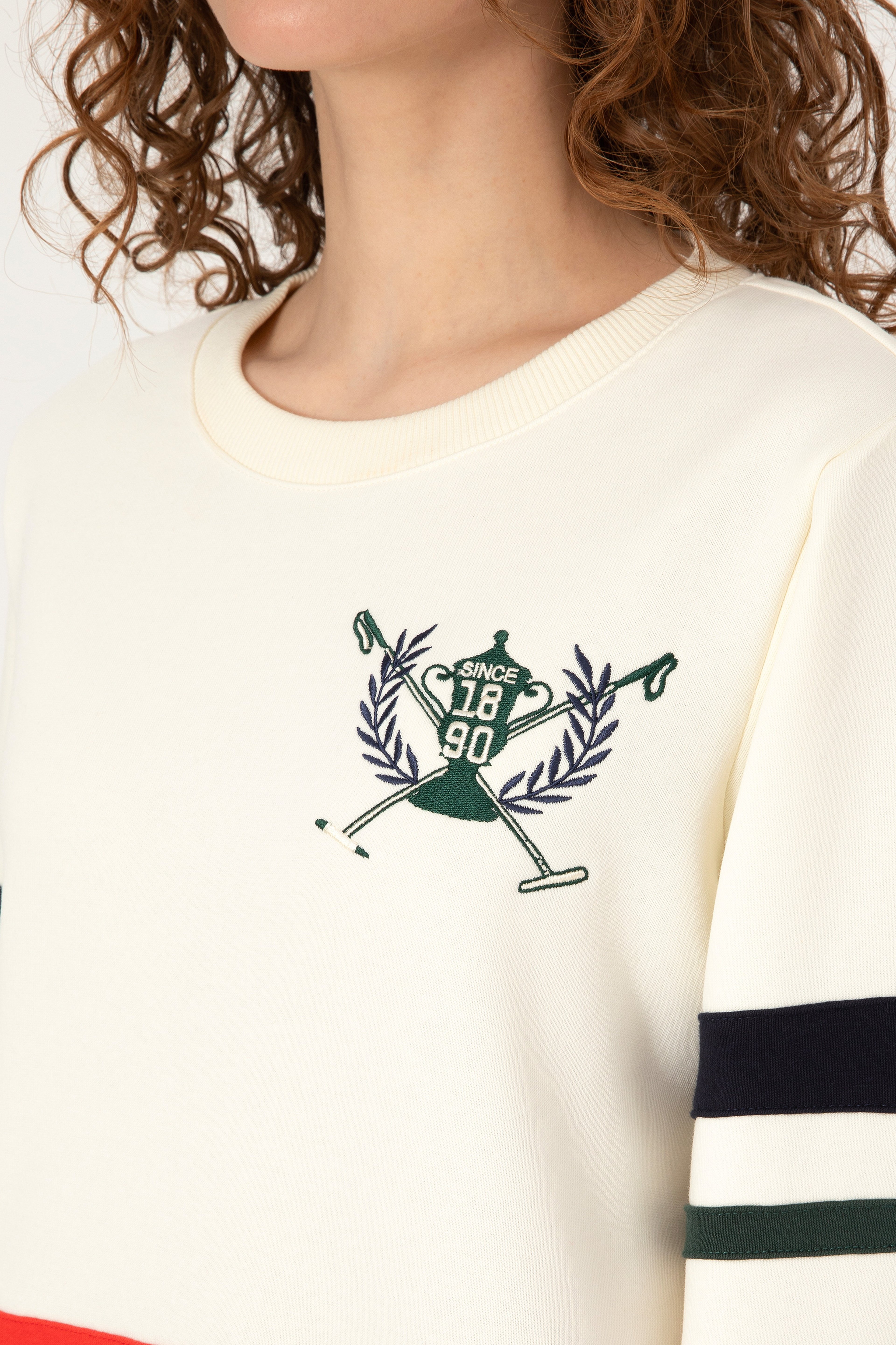 Kadın Krem Bisiklet Yaka Sweatshirt - Image 7
