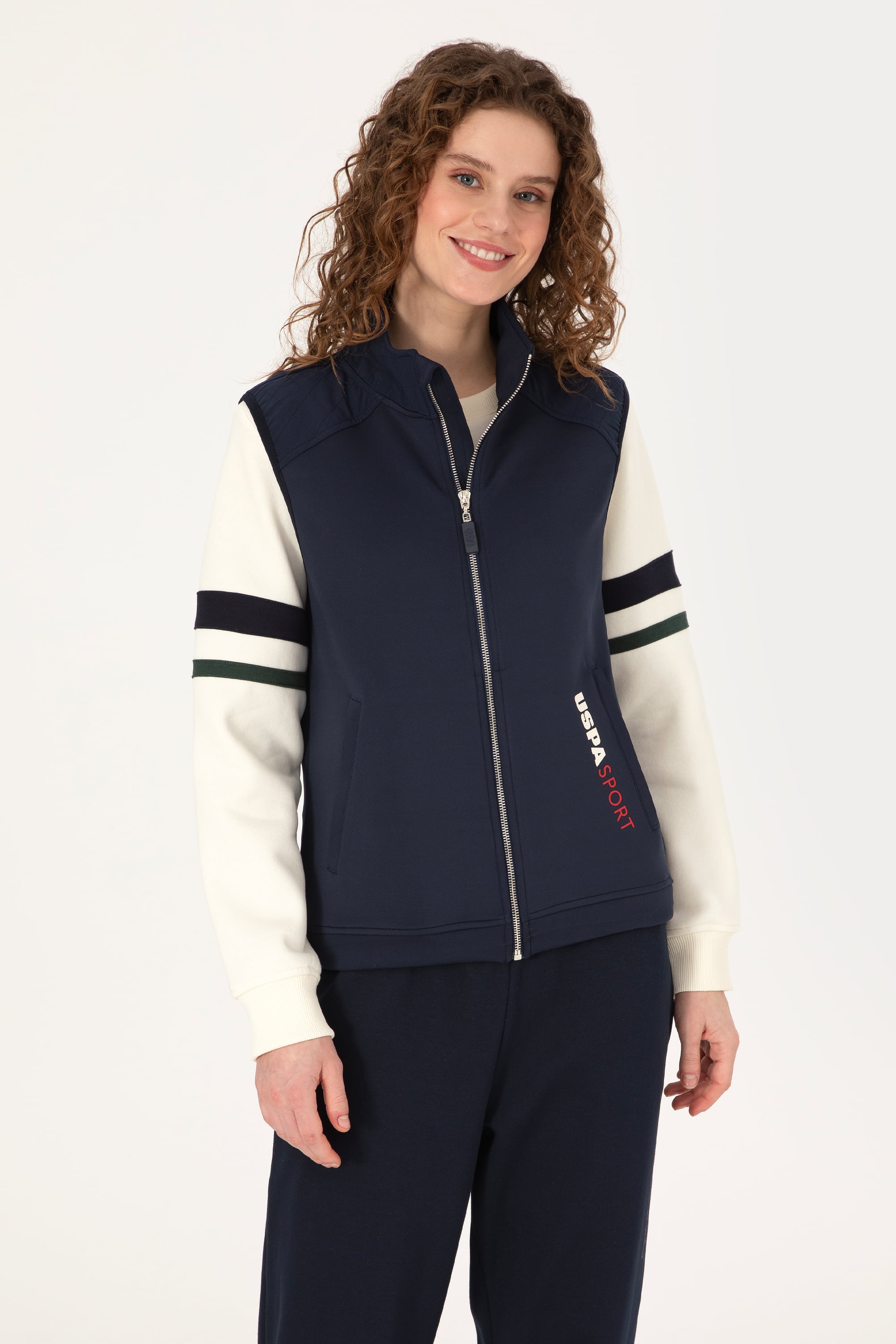 Kadın Lacivert Fermuarlı Dik Yaka Sweatshirt - Image 1