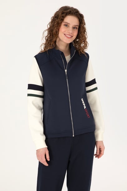 Kadın Lacivert Fermuarlı Dik Yaka Sweatshirt