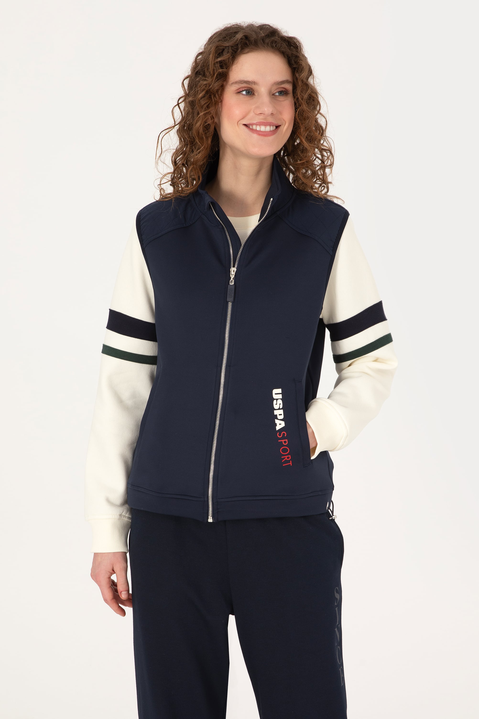 Kadın Lacivert Fermuarlı Dik Yaka Sweatshirt
