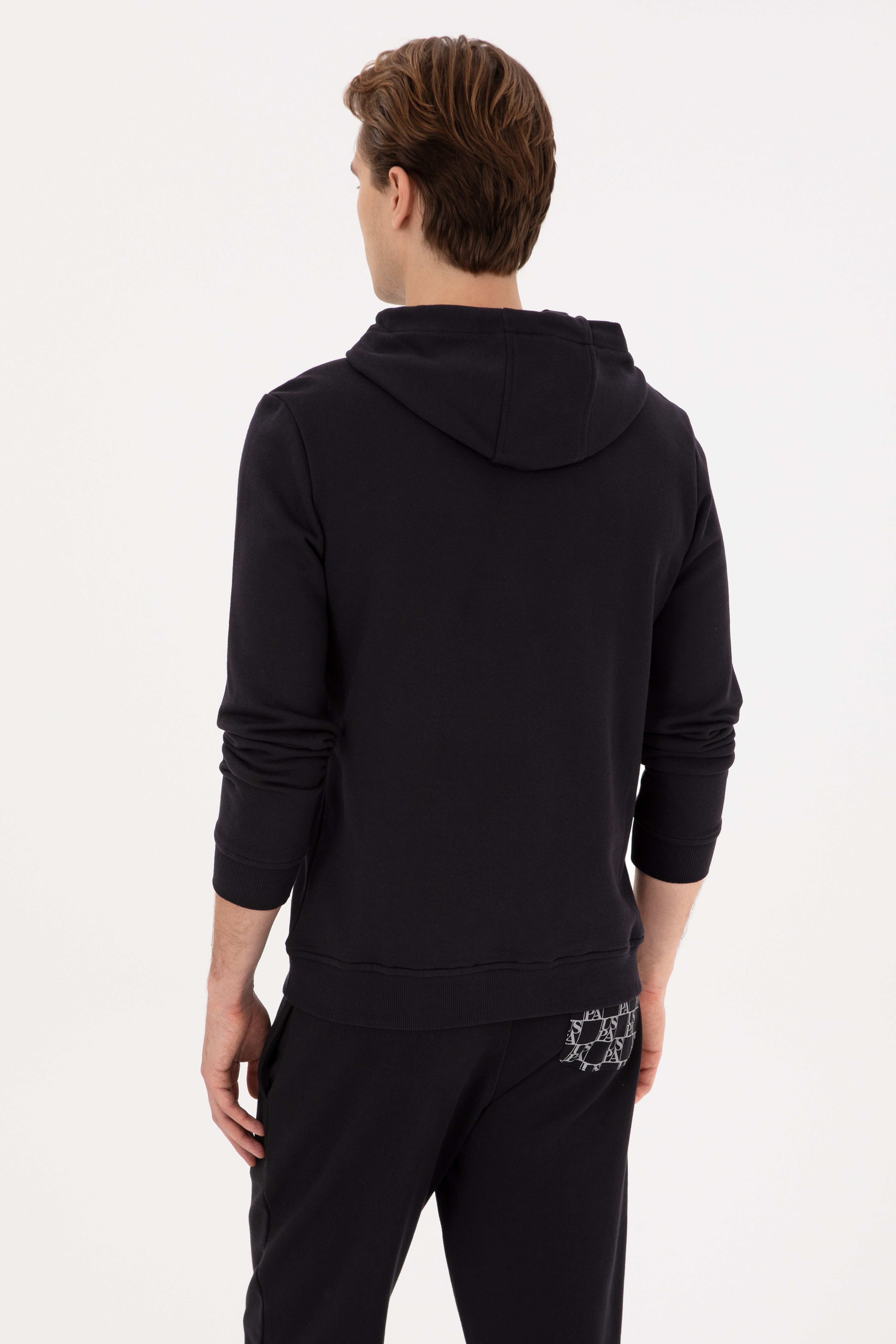 Erkek Regular Fit Kapüşonlu Siyah Sweatshirt - Image 5