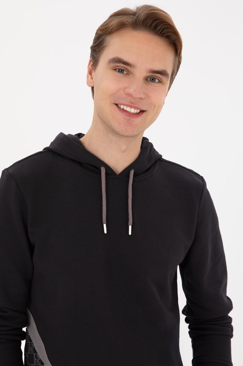 Erkek Regular Fit Kapüşonlu Siyah Sweatshirt