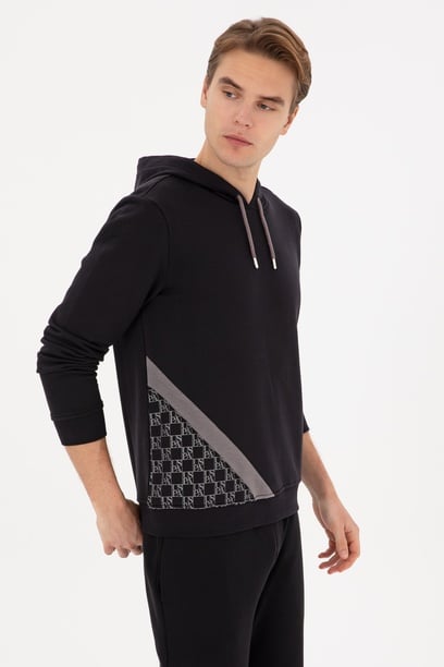 Erkek Regular Fit Kapüşonlu Siyah Sweatshirt