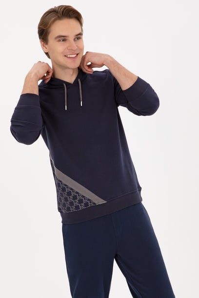 Erkek Regular Fit Kapüşonlu Lacivert Sweatshirt