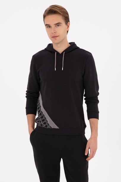 Erkek Regular Fit Kapüşonlu Siyah Sweatshirt
