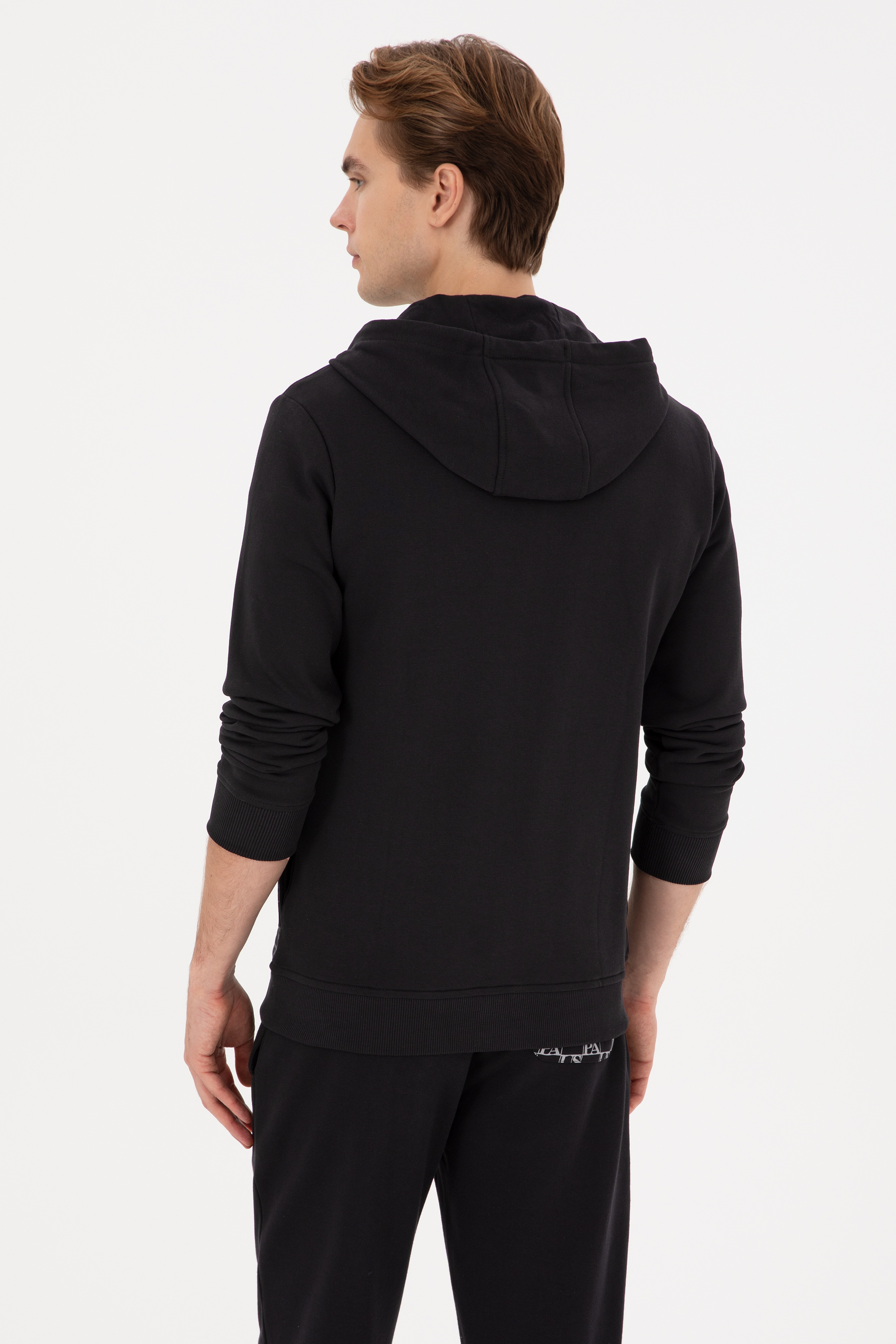 Erkek Regular Fit Fermuarlı Kapüşonlu Siyah Örme Hırka - Image 5