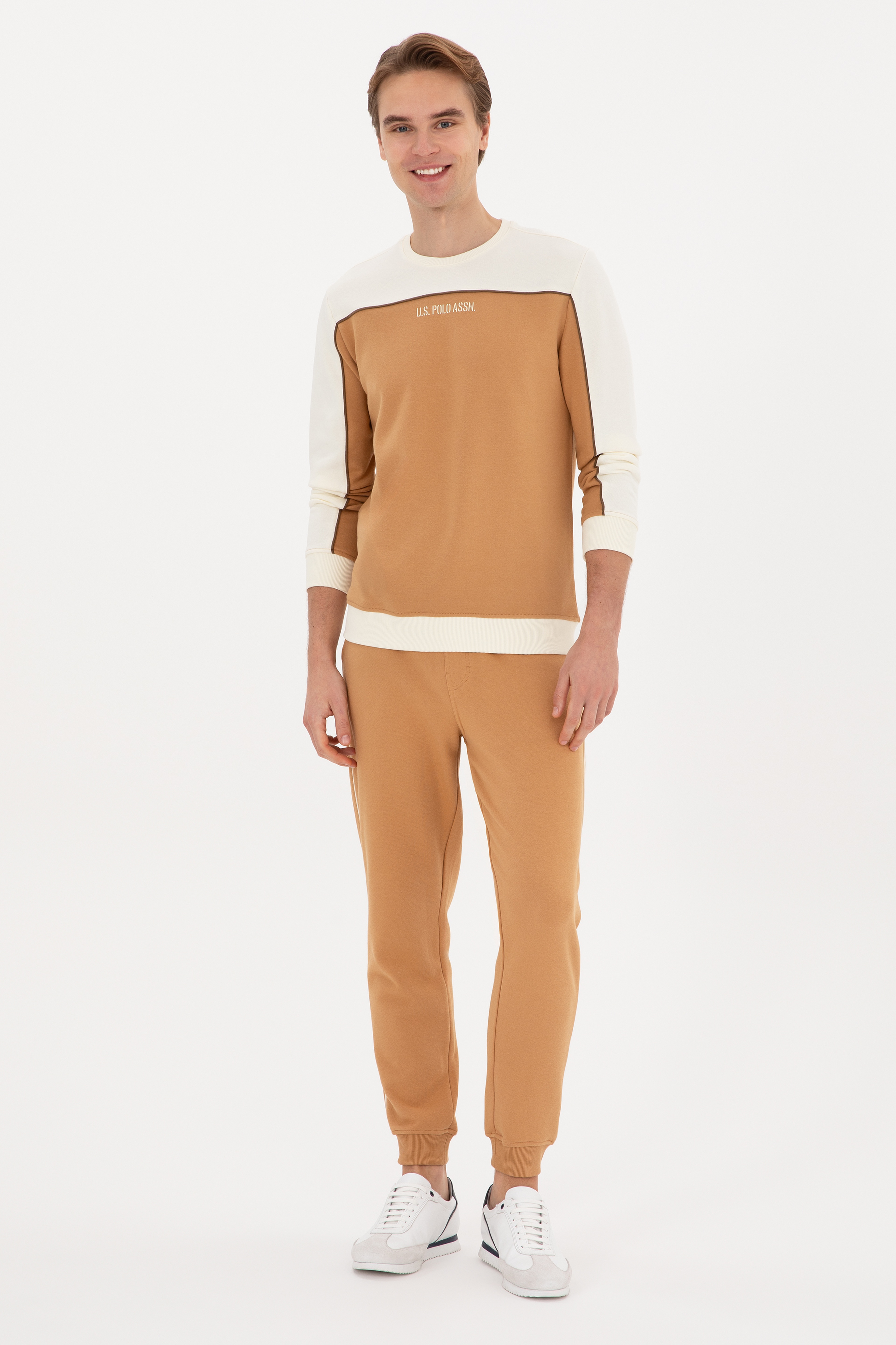 Erkek Regular Fit Bisiklet Yaka Camel Sweatshirt
