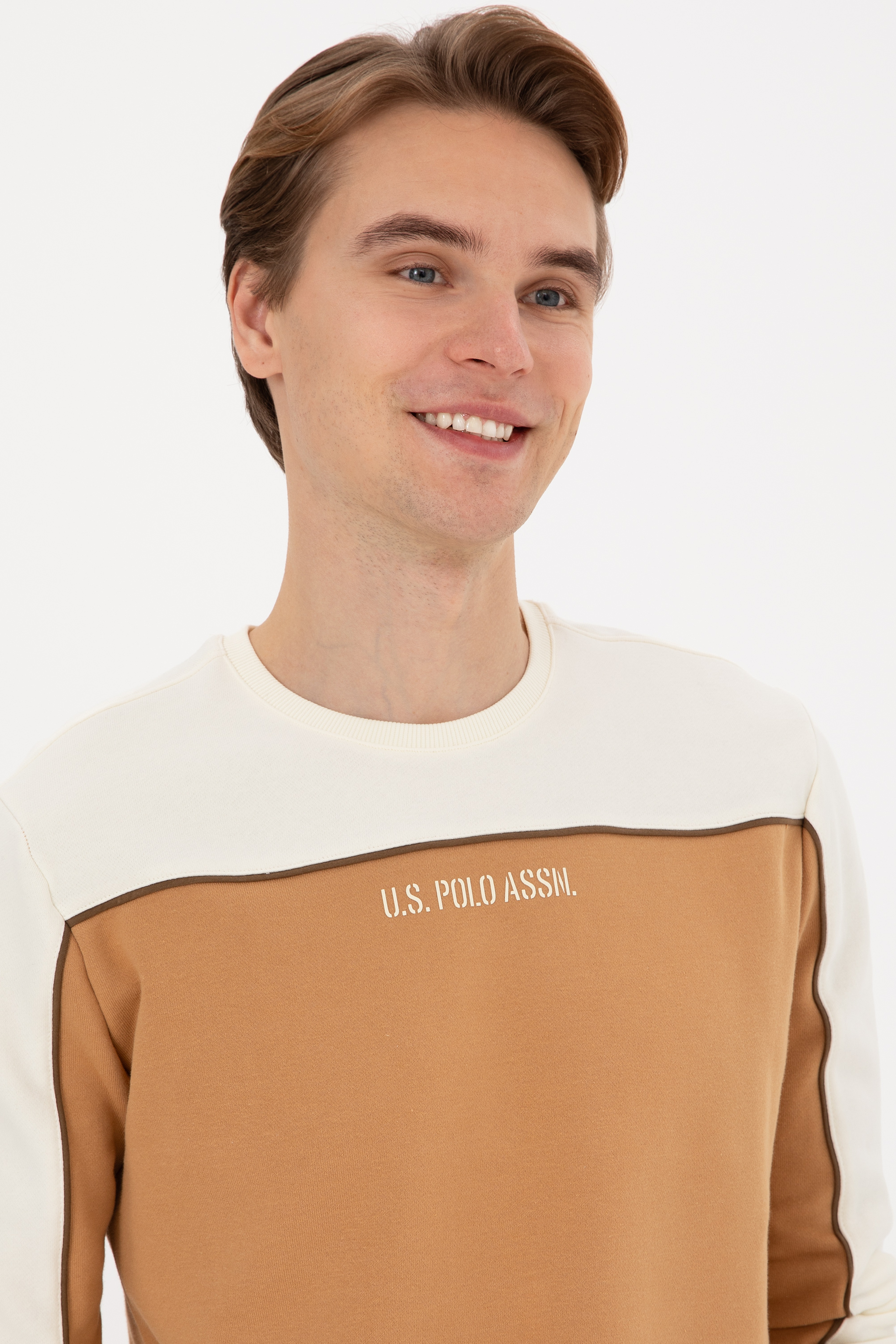 Erkek Regular Fit Bisiklet Yaka Camel Sweatshirt - Image 2