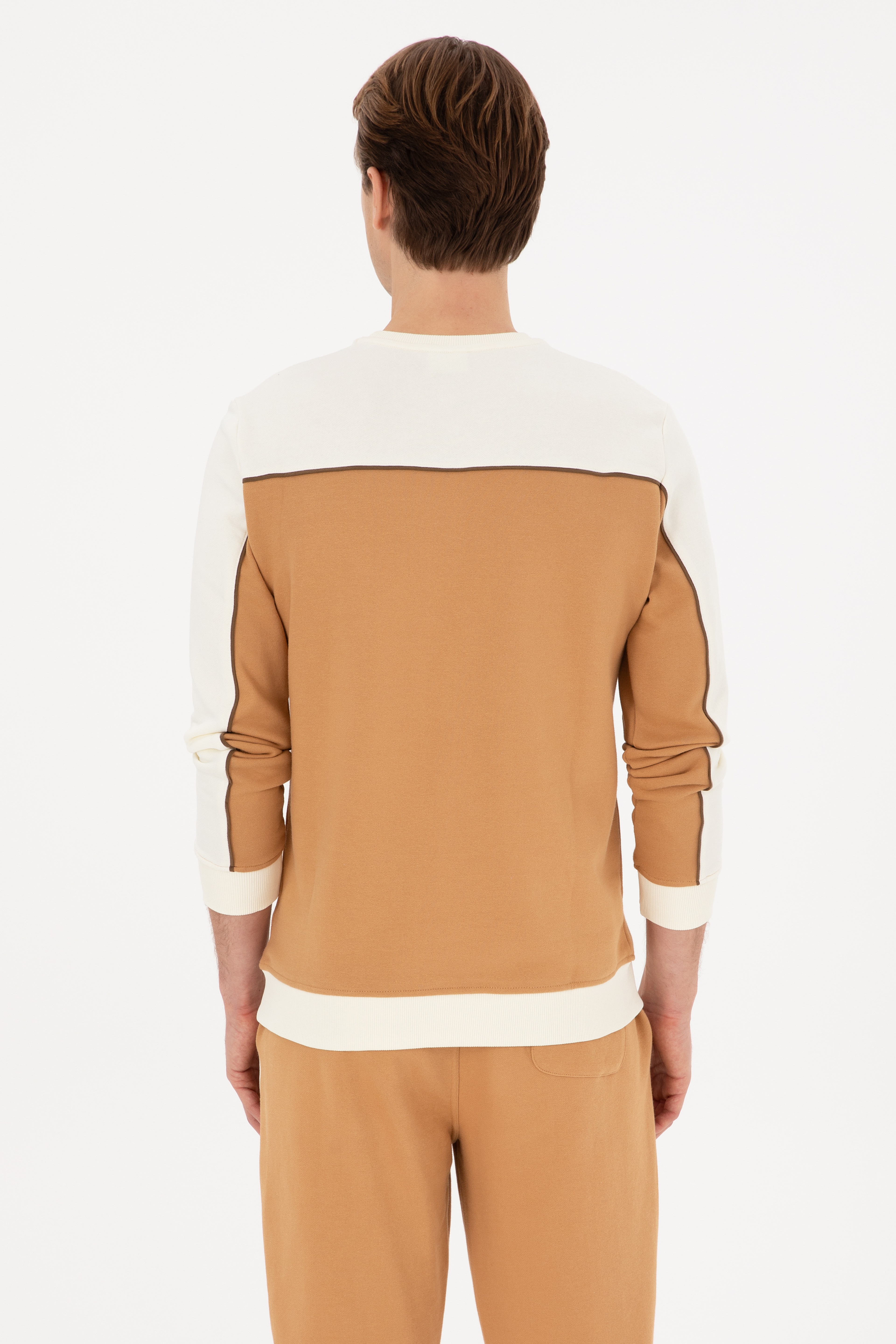 Erkek Regular Fit Bisiklet Yaka Camel Sweatshirt