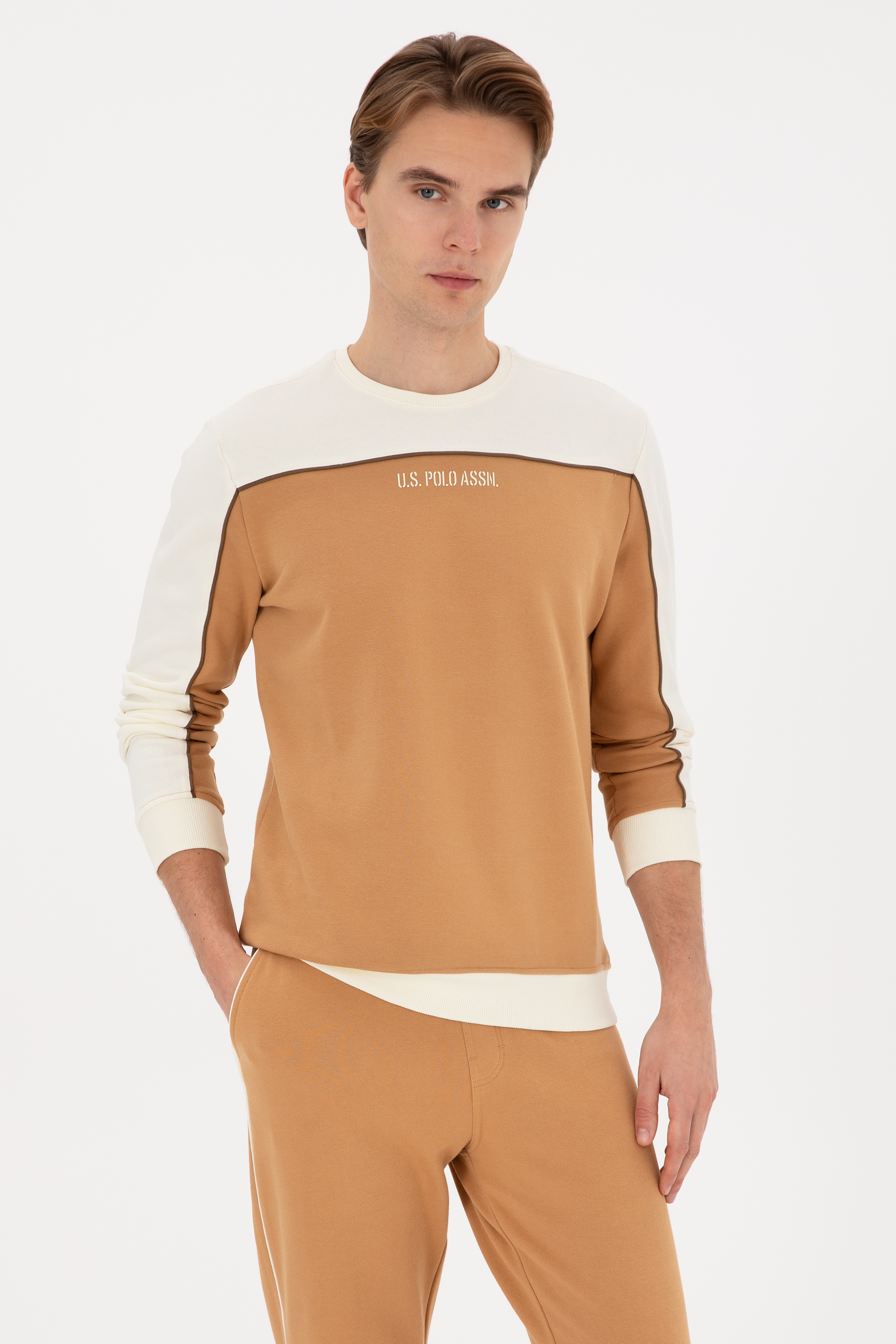 Erkek Regular Fit Bisiklet Yaka Camel Sweatshirt