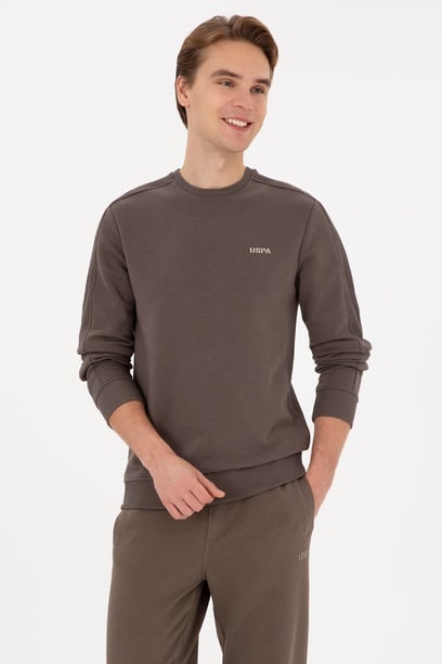 Erkek Regular Fit Bisiklet Yaka Vizon Sweatshirt