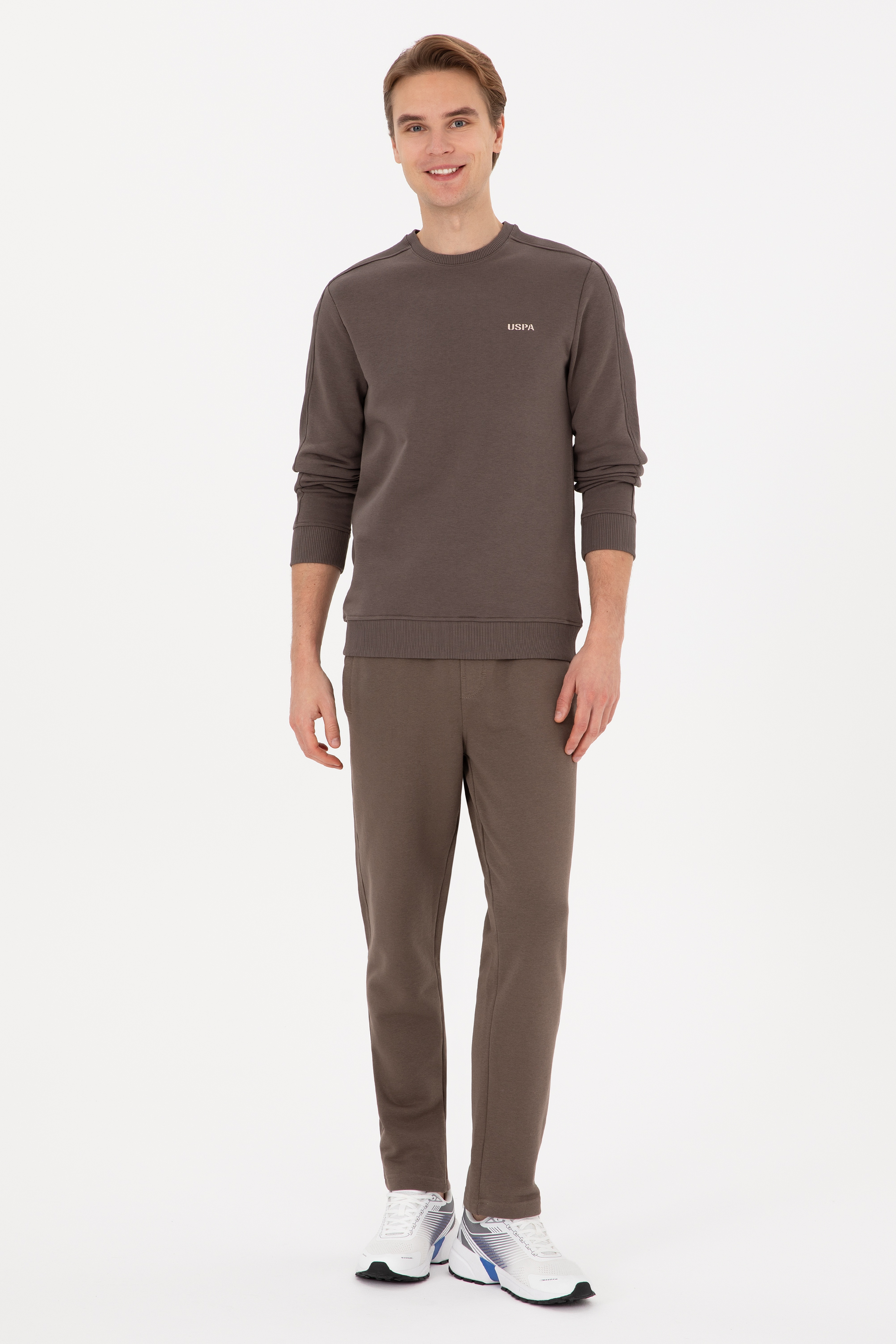 Erkek Regular Fit Bisiklet Yaka Vizon Sweatshirt - Image 4