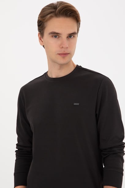 Erkek Regular Fit Bisiklet Yaka Siyah Sweatshirt
