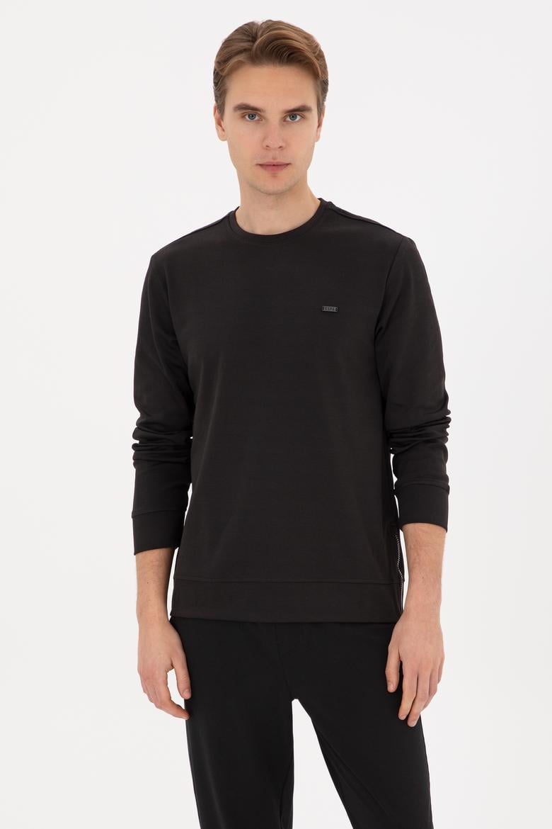 Erkek Regular Fit Bisiklet Yaka Siyah Sweatshirt
