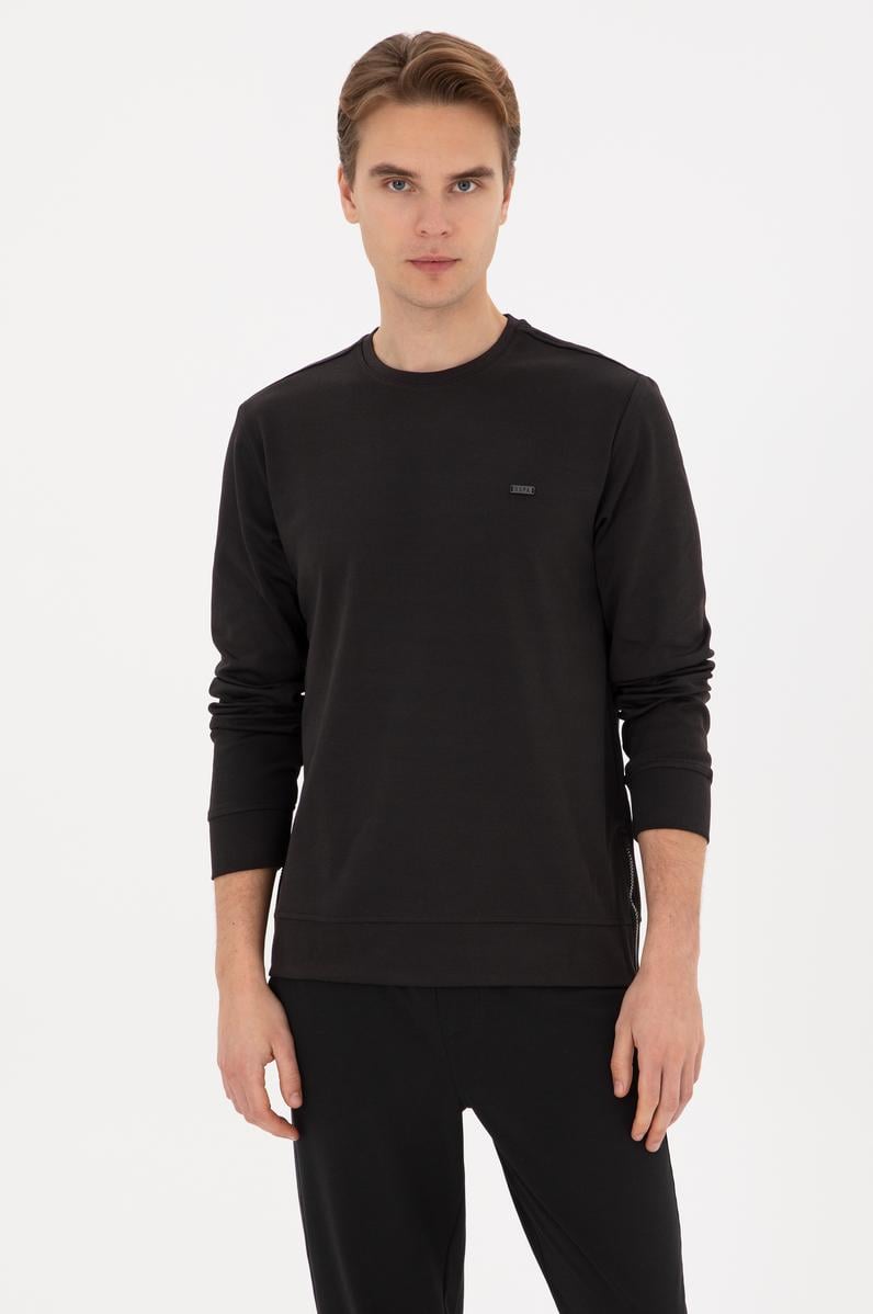 Erkek Regular Fit Bisiklet Yaka Siyah Sweatshirt