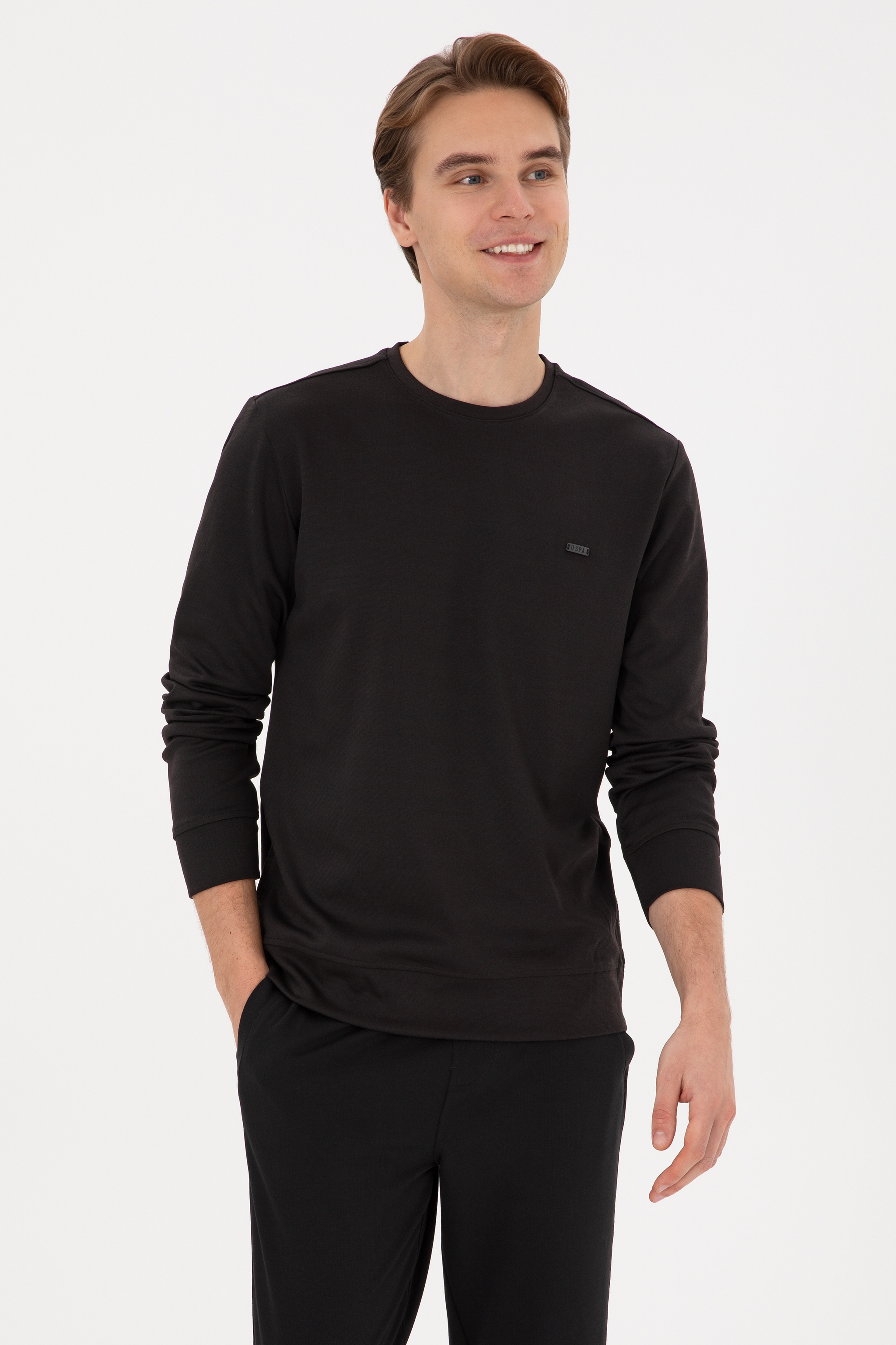 Erkek Regular Fit Bisiklet Yaka Siyah Sweatshirt
