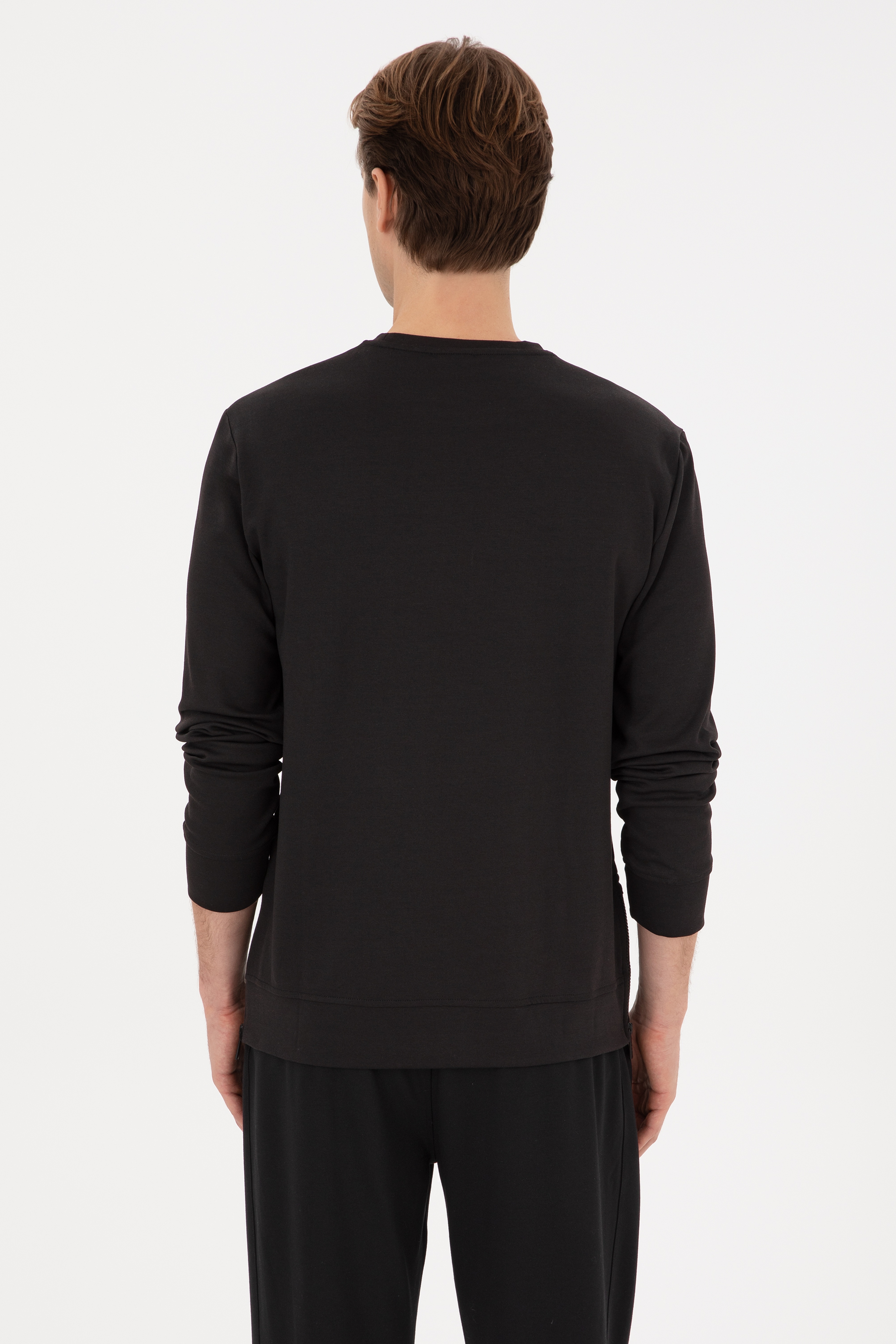 Erkek Regular Fit Bisiklet Yaka Siyah Sweatshirt - Image 5