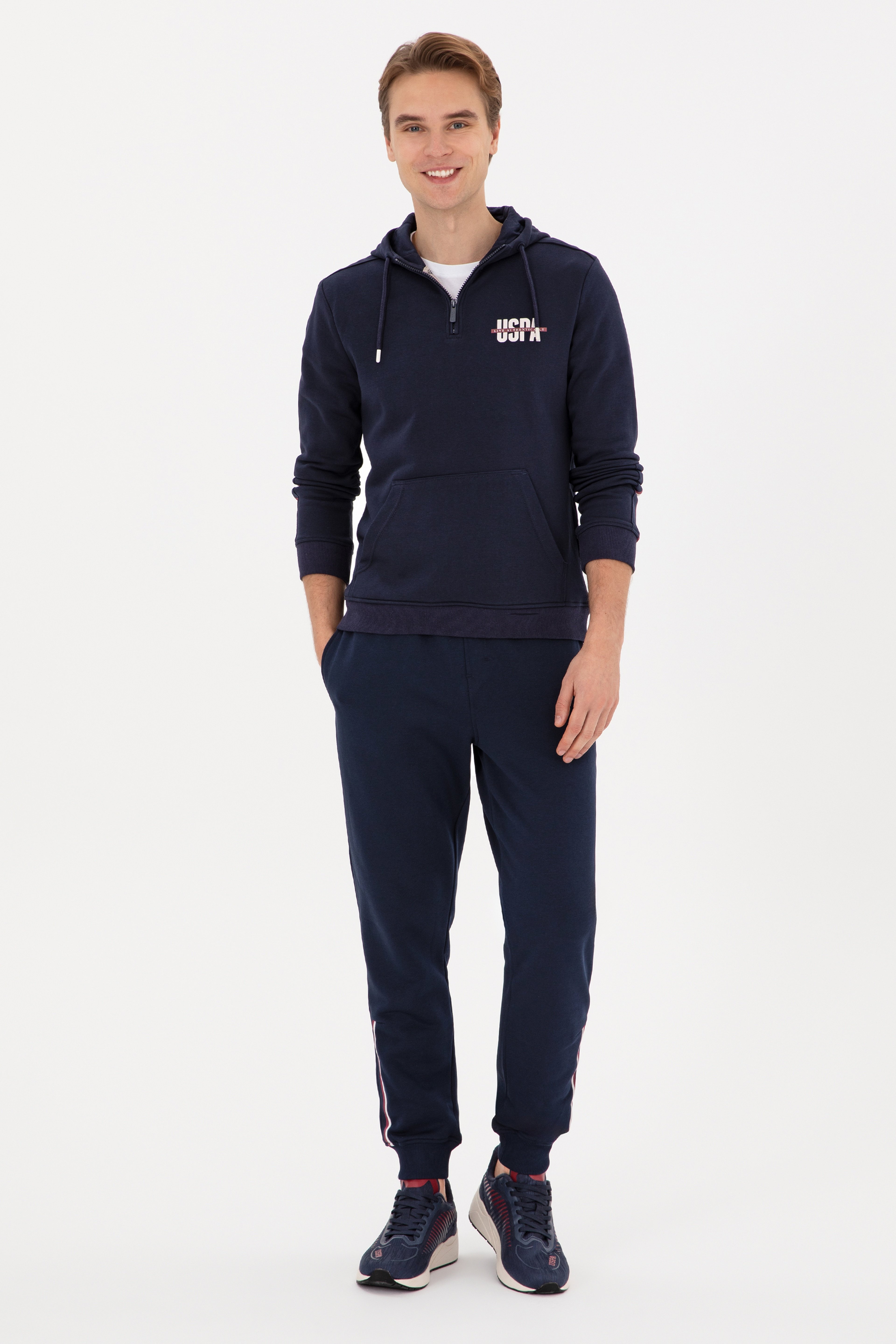 Erkek Regular Fit Yarım Fermuarlı Kapüşonlu Lacivert Sweatshirt - Image 4