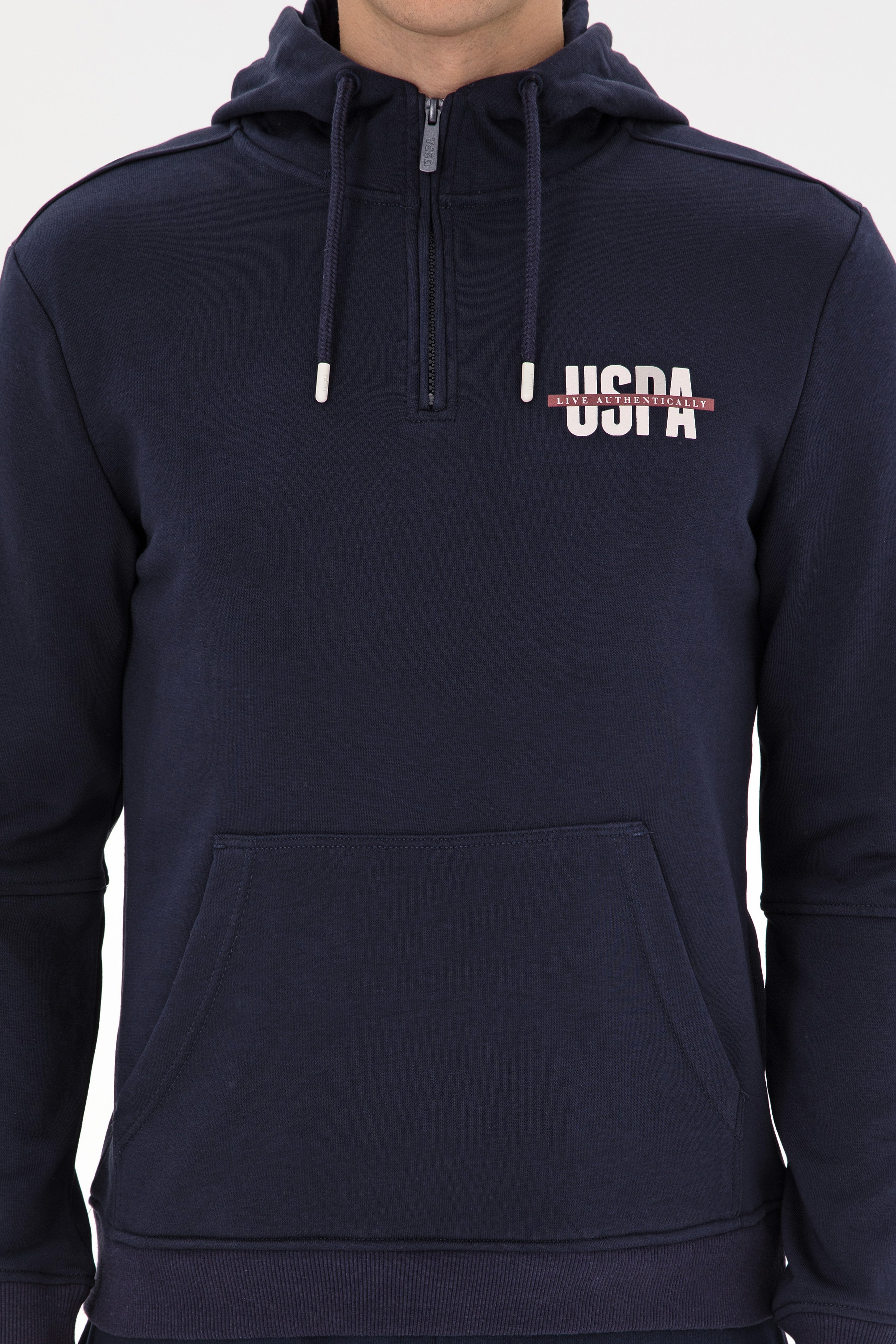 Erkek Regular Fit Yarım Fermuarlı Kapüşonlu Lacivert Sweatshirt - Image 6