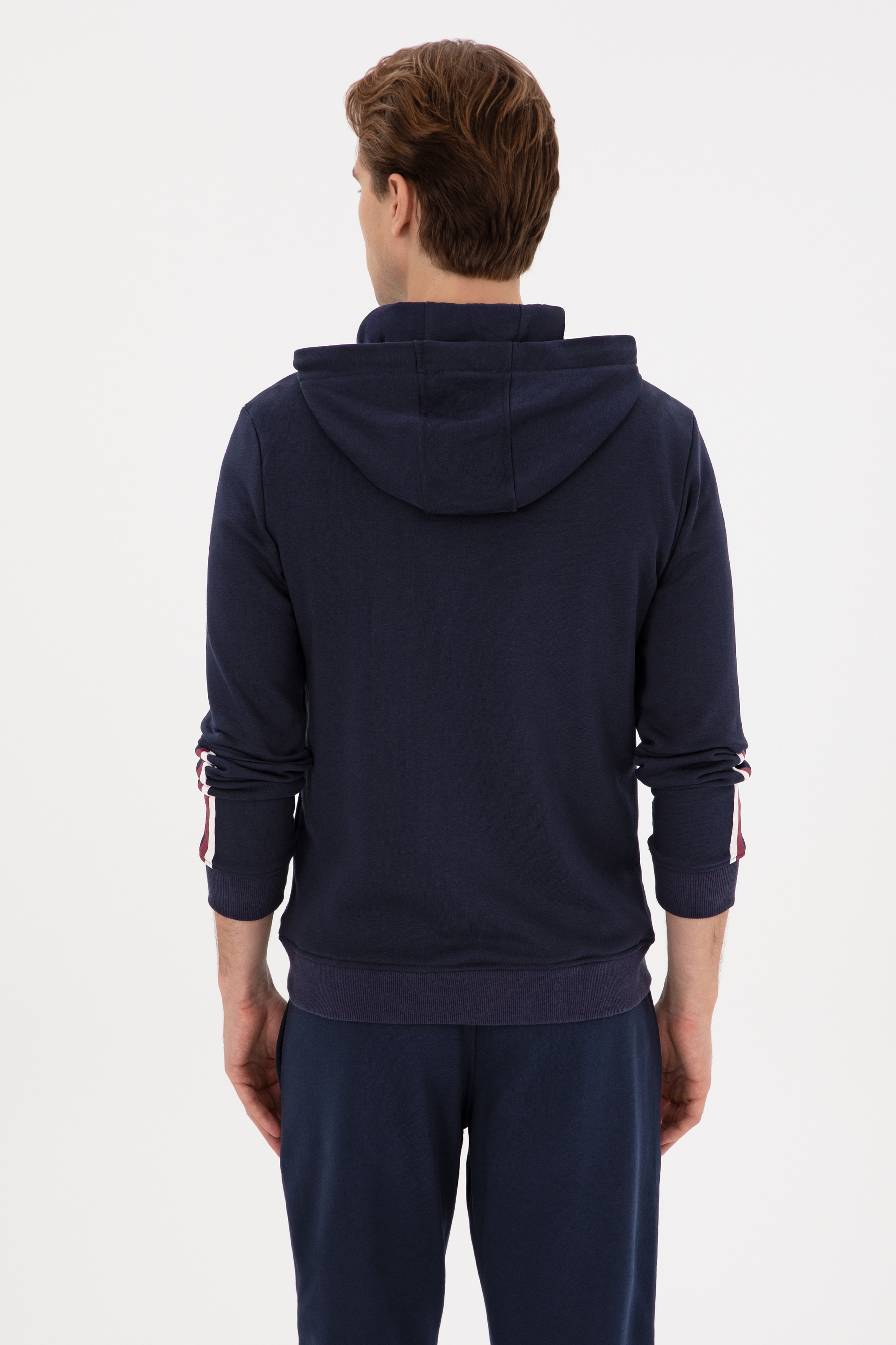 Erkek Regular Fit Yarım Fermuarlı Kapüşonlu Lacivert Sweatshirt - Image 5