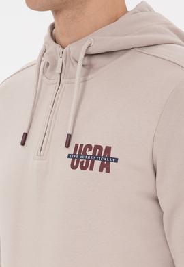 Erkek Regular Fit Yarım Fermuarlı Kapüşonlu Taş Sweatshirt - 50315525037