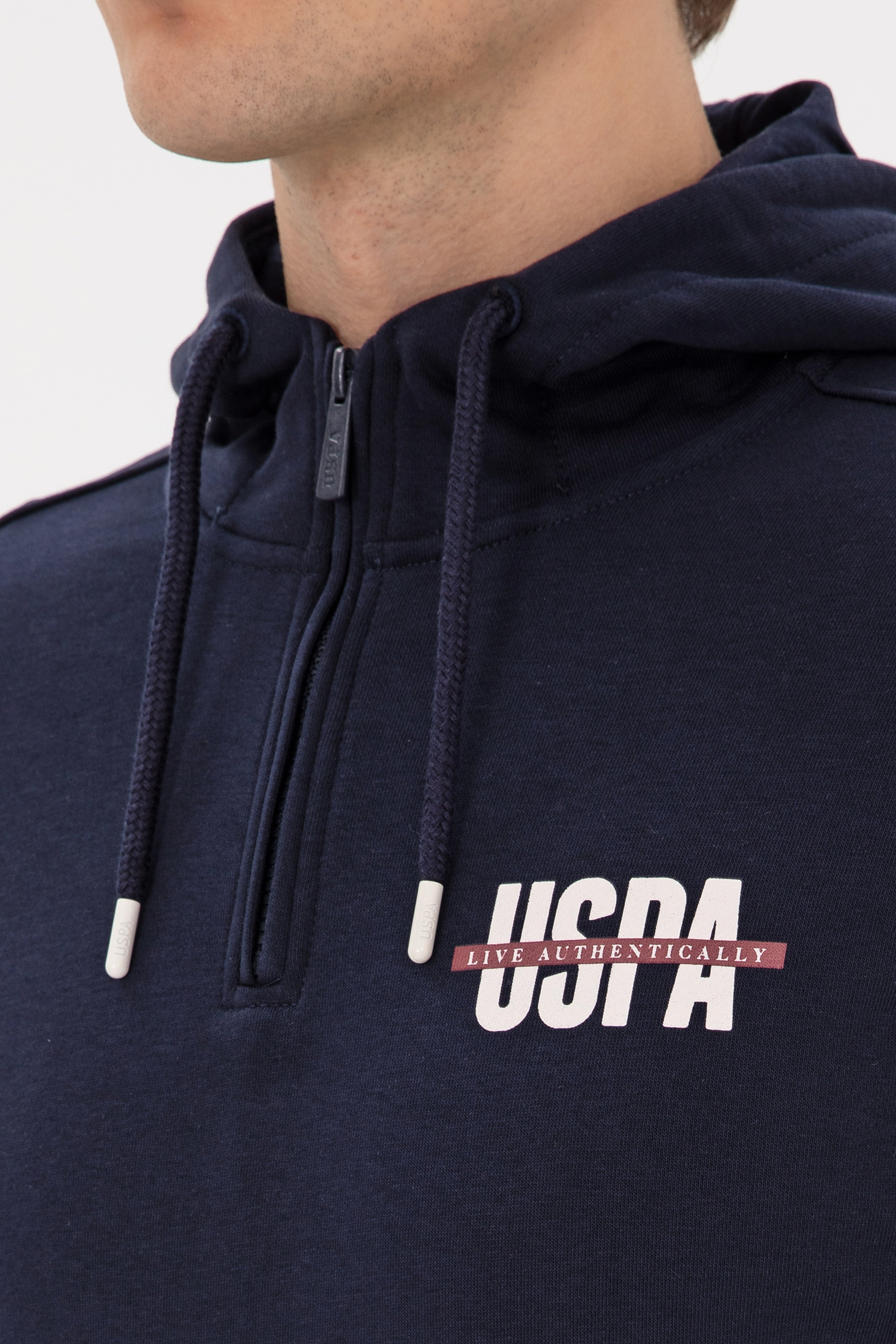Erkek Regular Fit Yarım Fermuarlı Kapüşonlu Lacivert Sweatshirt