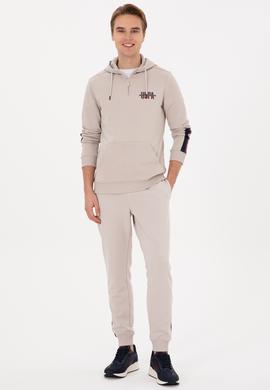 Erkek Regular Fit Yarım Fermuarlı Kapüşonlu Taş Sweatshirt - 50315525037