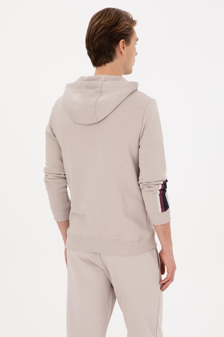Erkek Regular Fit Yarım Fermuarlı Kapüşonlu Taş Sweatshirt - 50315525037