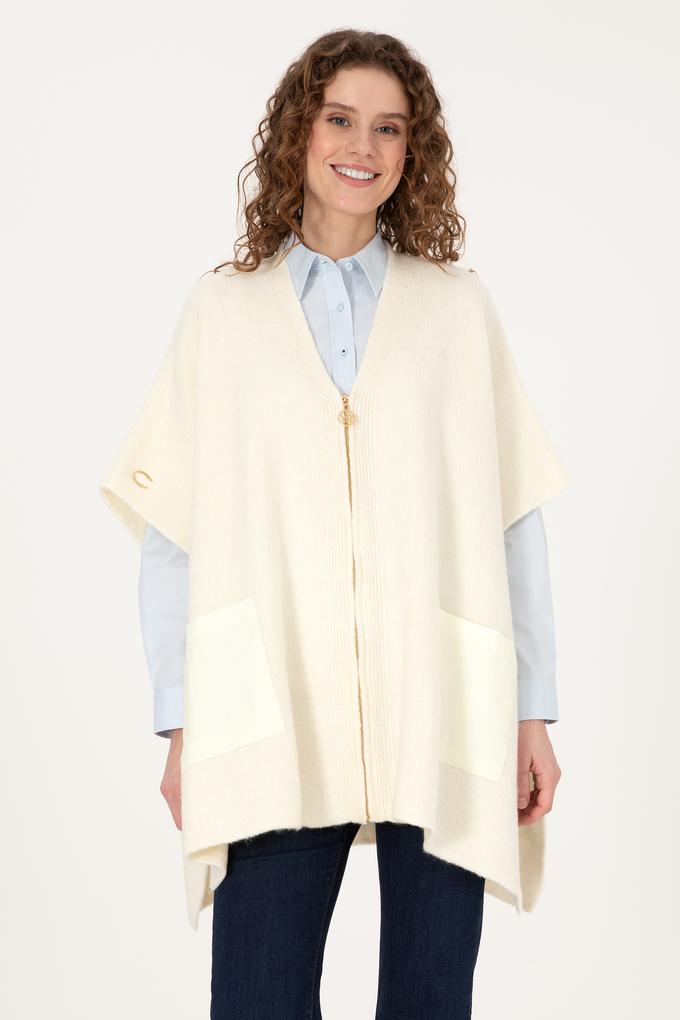 Kadın Krem Triko Panço