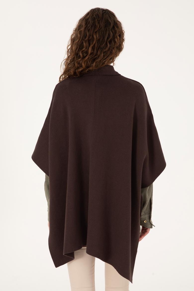 Kadın Koyu Kahverengi Triko Panço - 50310234003