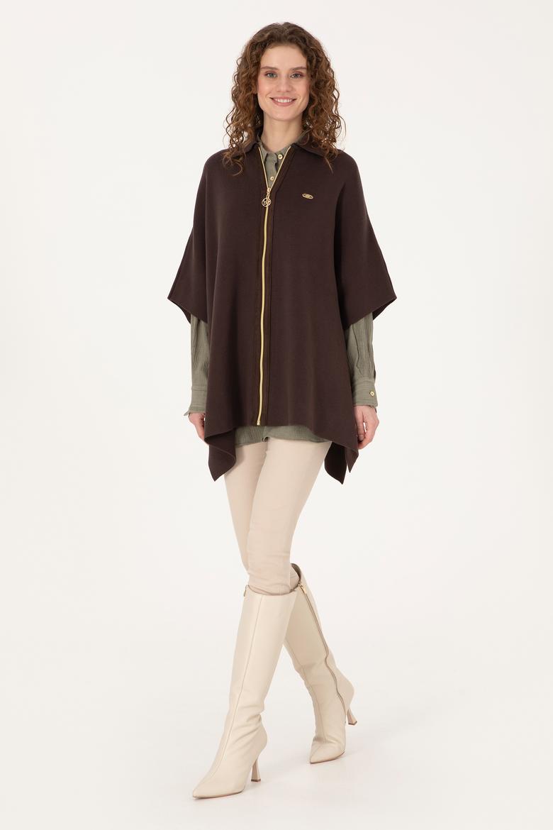 Kadın Koyu Kahverengi Triko Panço - 50310234003