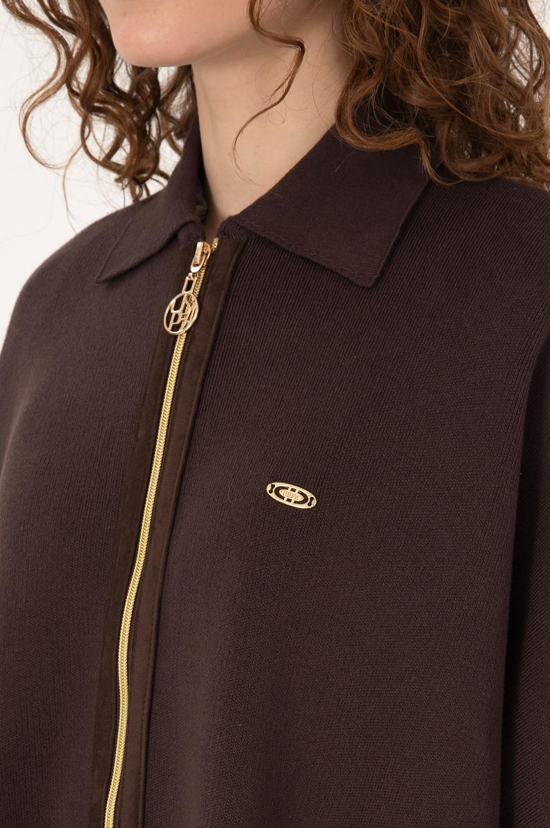 Kadın Koyu Kahverengi Triko Panço