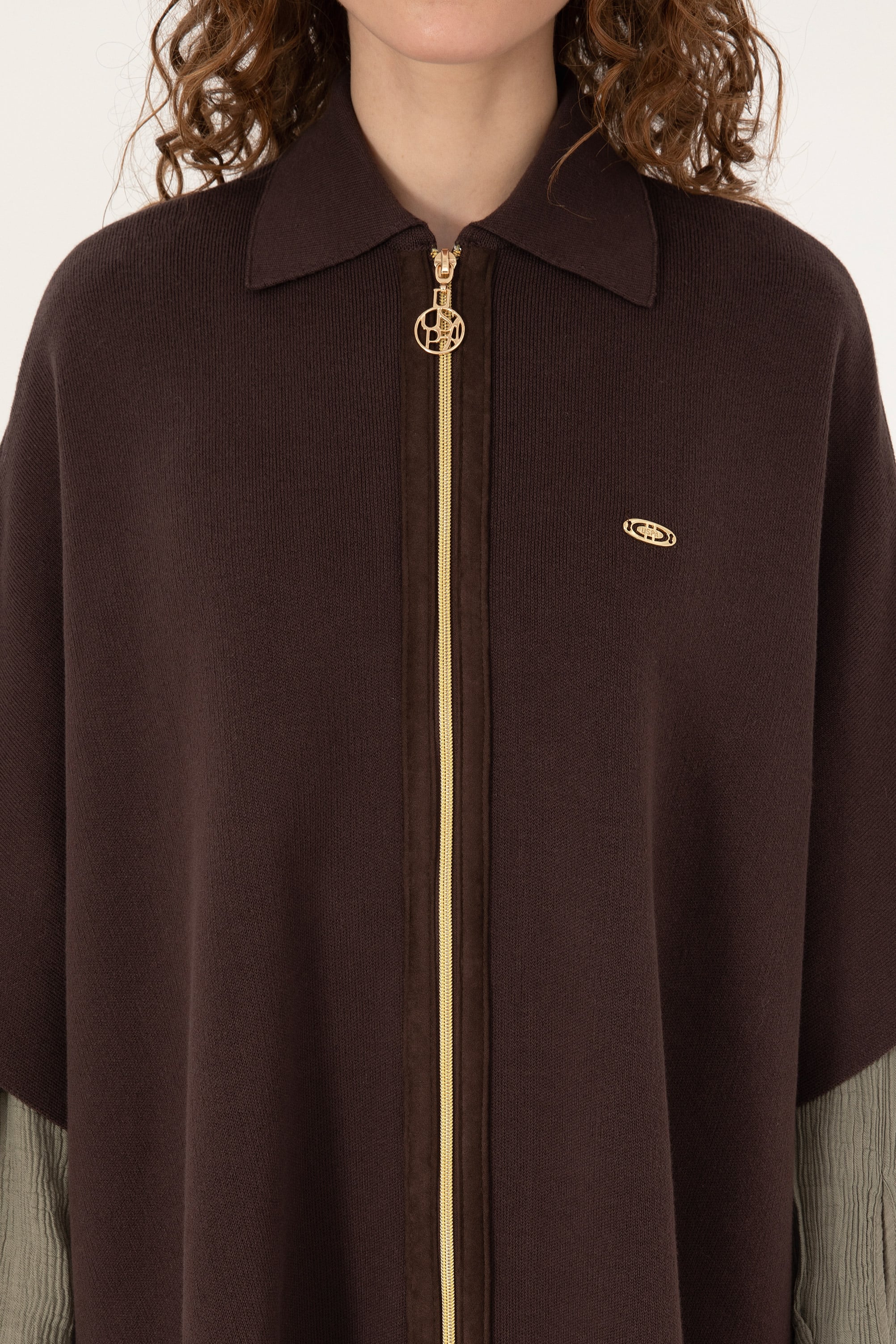 Kadın Koyu Kahverengi Triko Panço - 50310234003