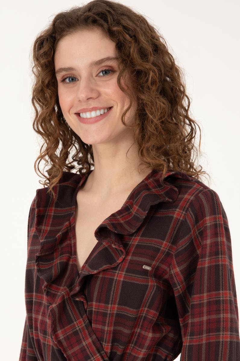 Kadın Bordo Jean Elbise