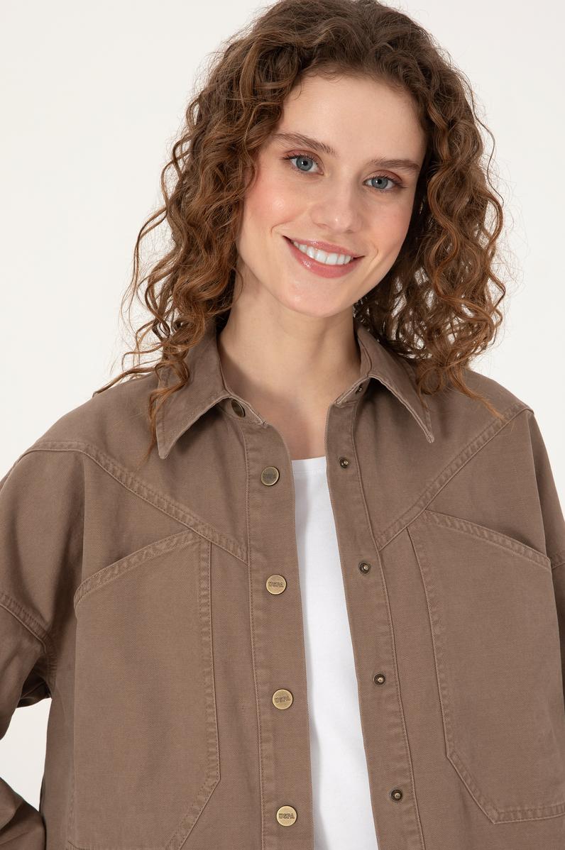 Kadın Haki Uzun Kollu Gömlek