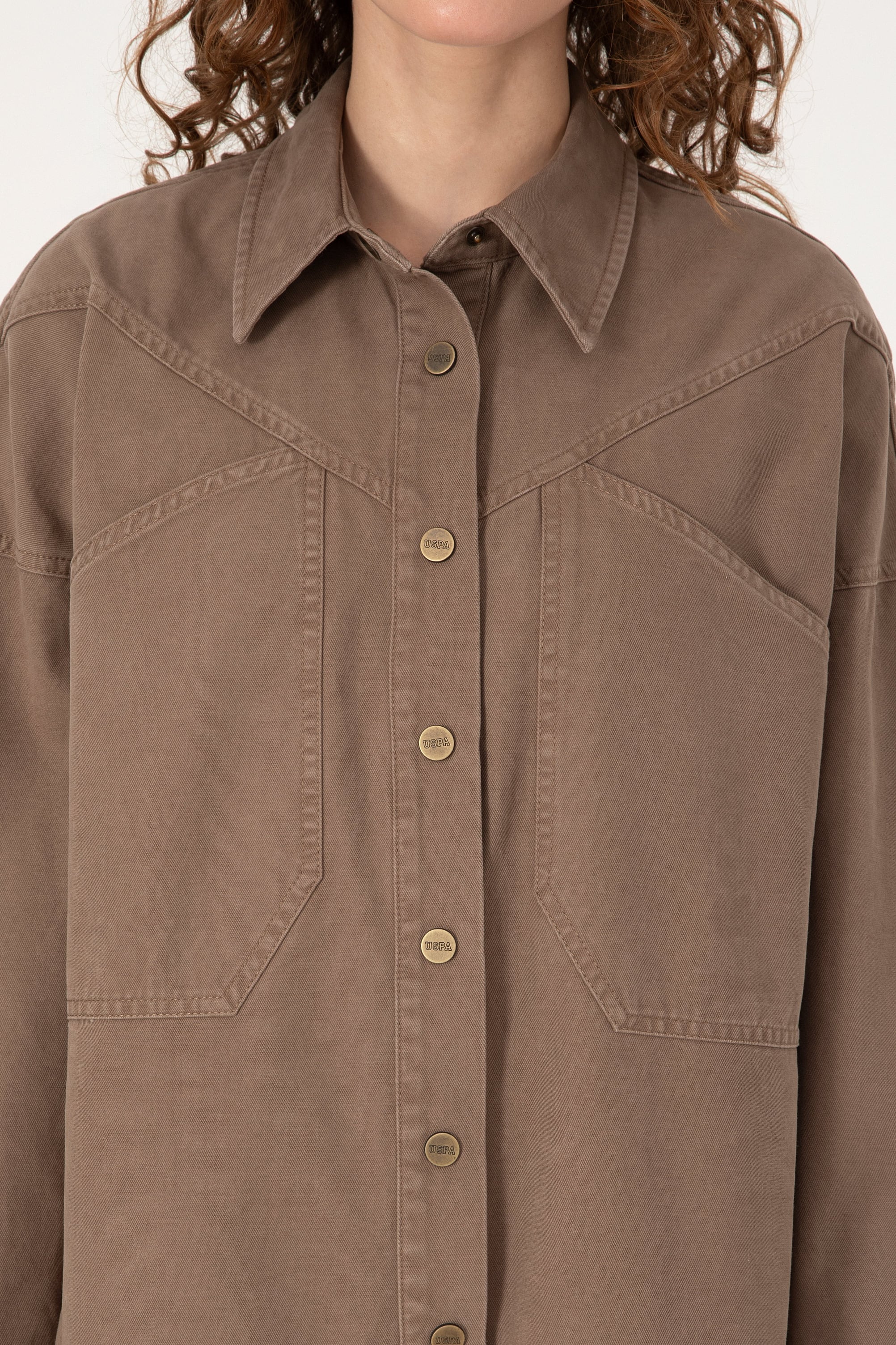 Kadın Haki Uzun Kollu Gömlek - 50314842023