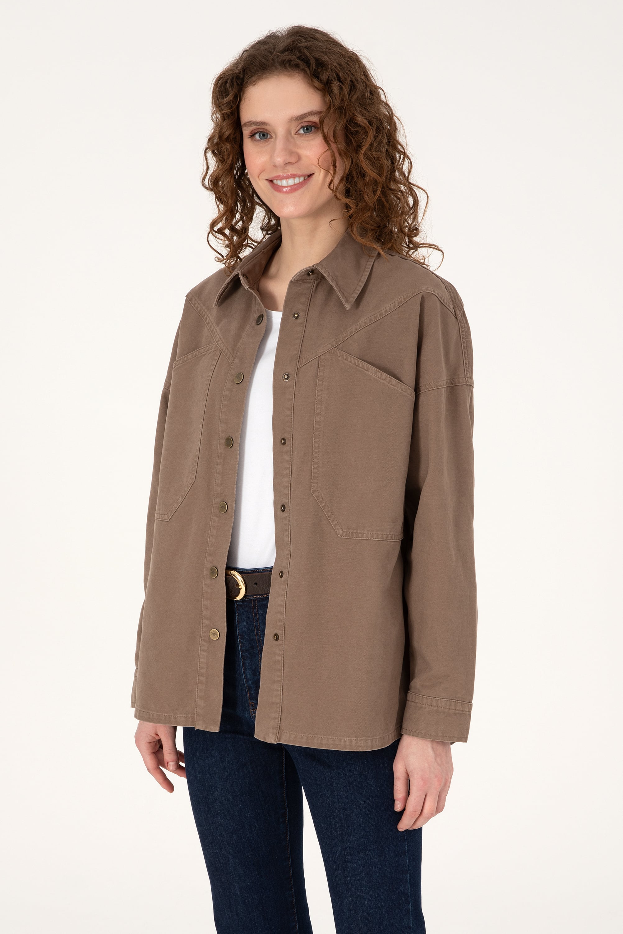 Kadın Haki Uzun Kollu Gömlek - 50314842023