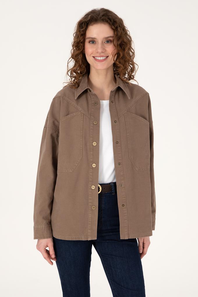Kadın Haki Uzun Kollu Gömlek
