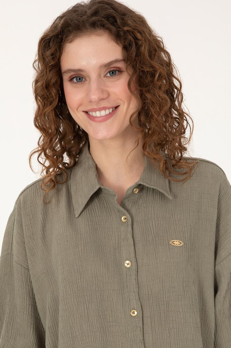Kadın Açık Haki Uzun Kollu Gömlek