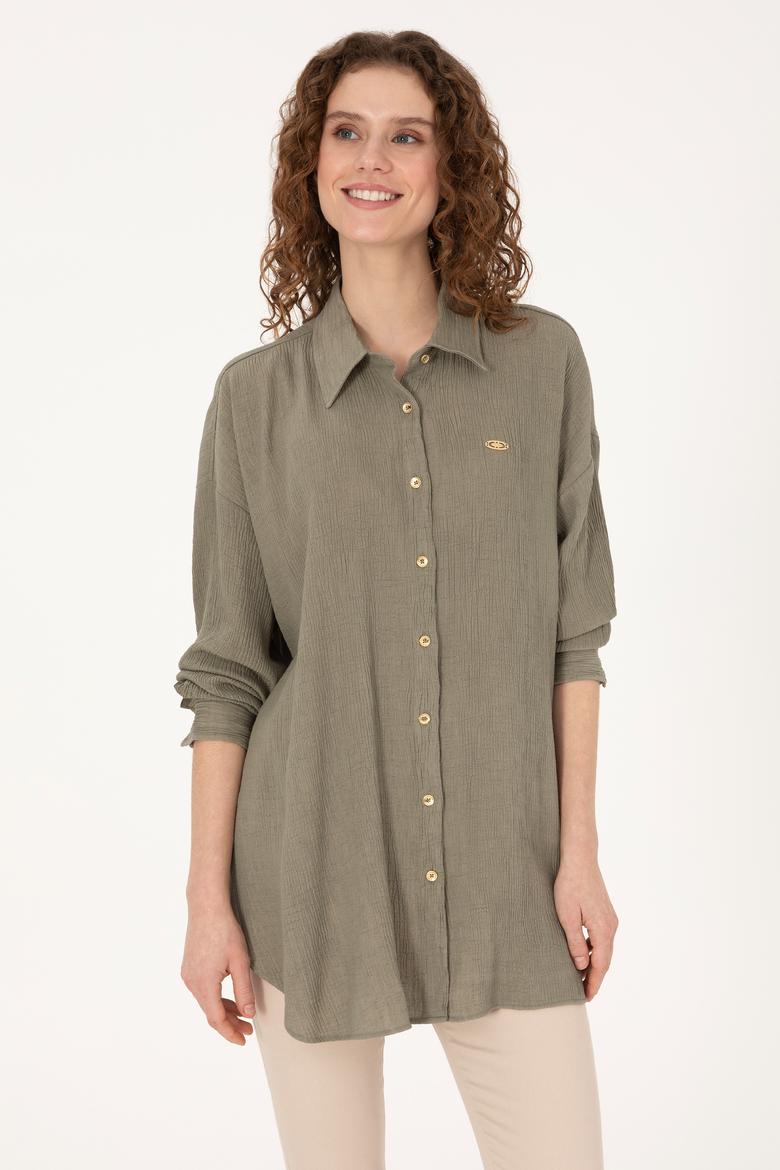 Kadın Açık Haki Uzun Kollu Gömlek