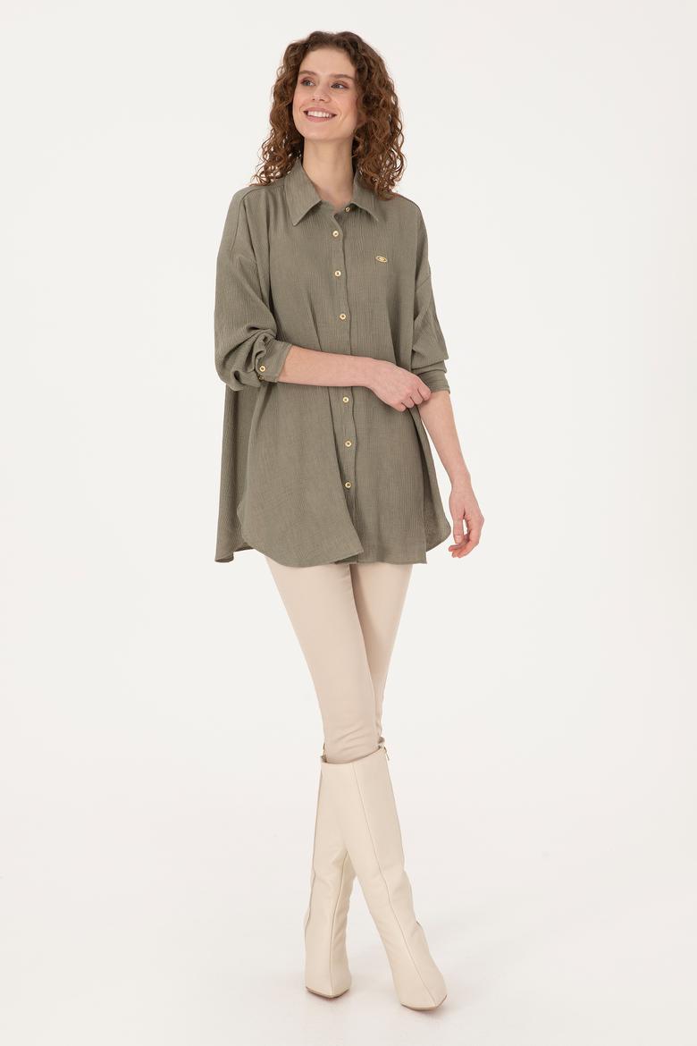 Kadın Açık Haki Uzun Kollu Gömlek - 50311917020