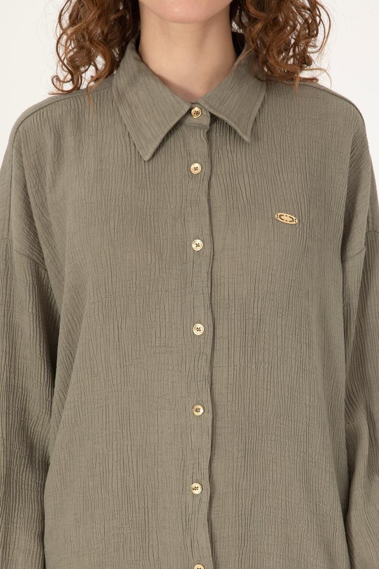 Kadın Açık Haki Uzun Kollu Gömlek - 50311917020