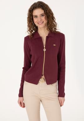 Kadın Bordo Triko Hırka - 50317375025