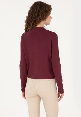 Kadın Bordo Triko Hırka - 50317375025