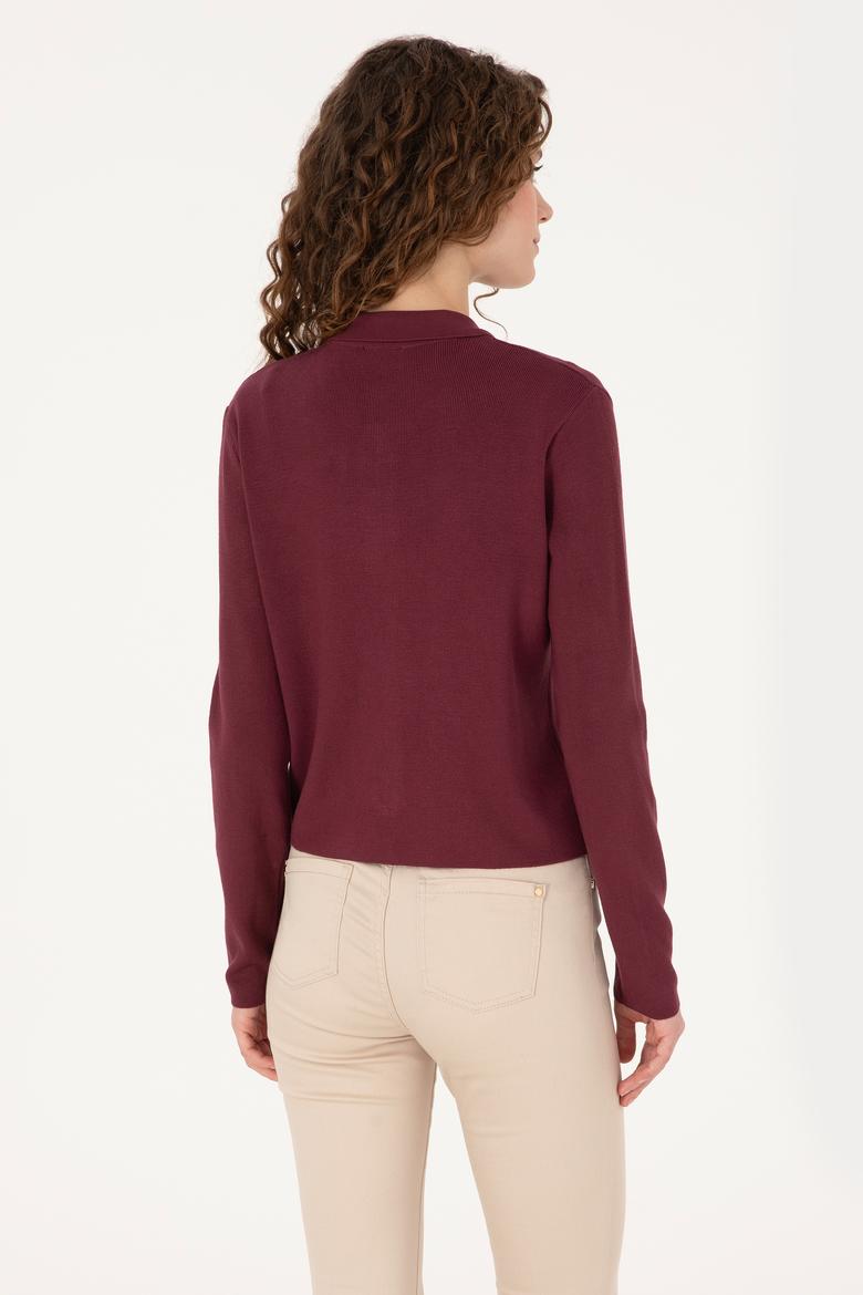 Kadın Bordo Triko Hırka - 50317375025