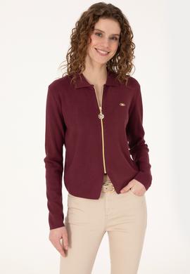 Kadın Bordo Triko Hırka - 50317375025