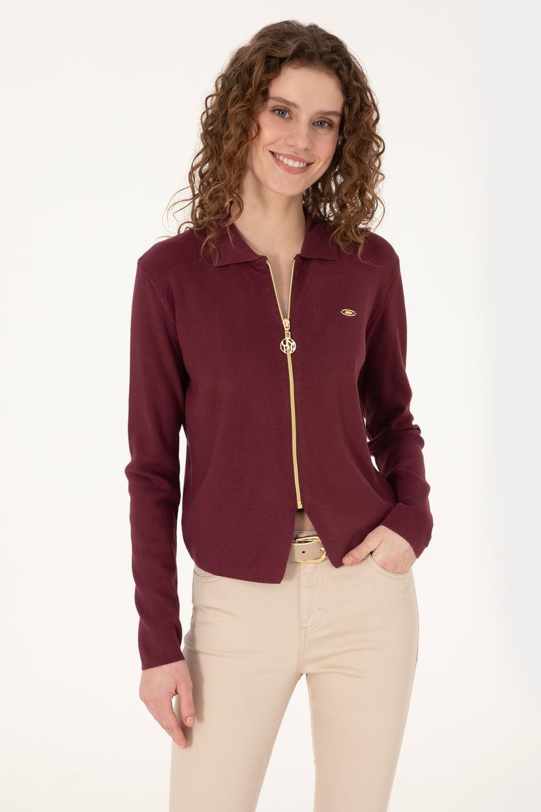 Kadın Bordo Triko Hırka - 50317375025