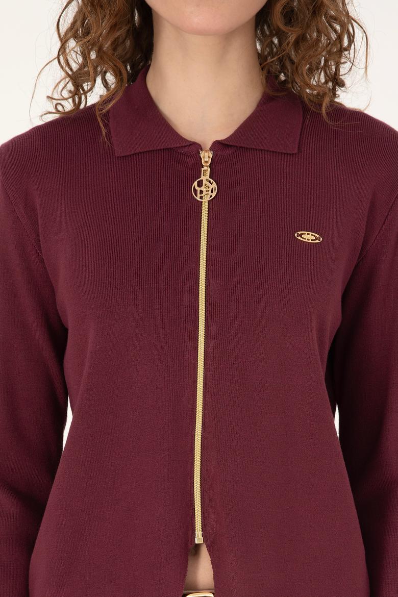 Kadın Bordo Triko Hırka - 50317375025